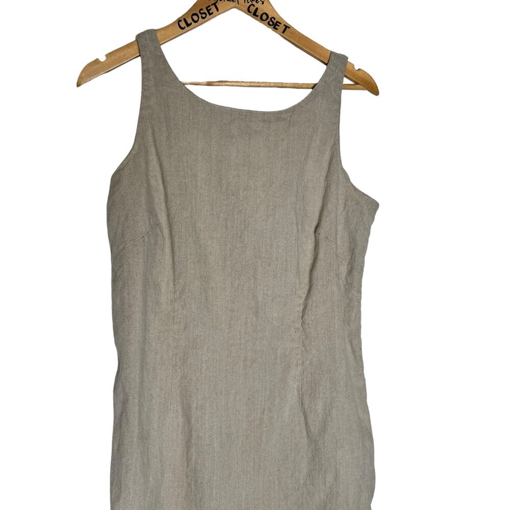 Vintage Liz Claiborne Liz Sport Khaki Linen Shift Dress Midi Large 12